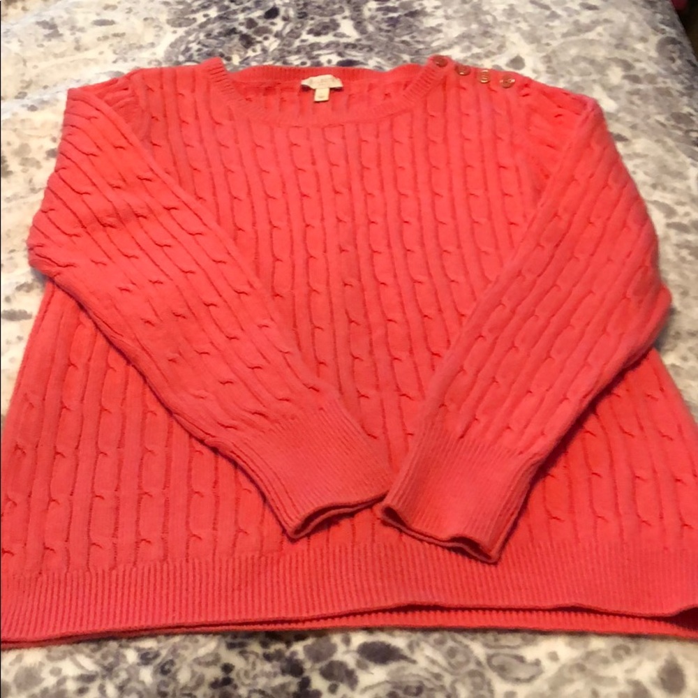 Talbots Coral Cable knit LS sweater w buttons cute